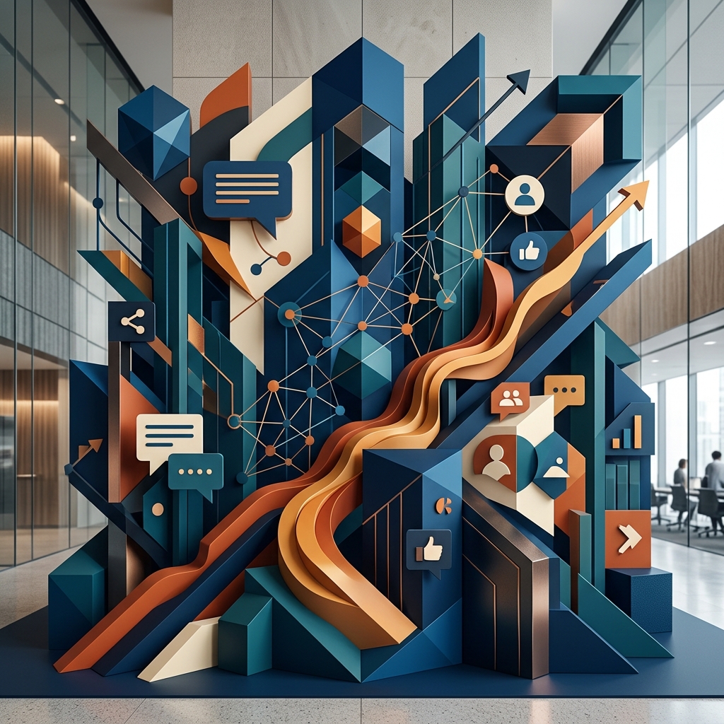 Social media marketing graphics with high contrast design and engaging visual hooks for digital communities